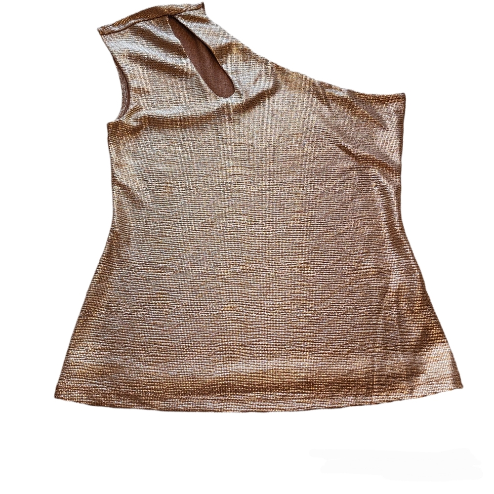INC International Concepts Womens One Shoulder Gold Shimmer Top Size Small